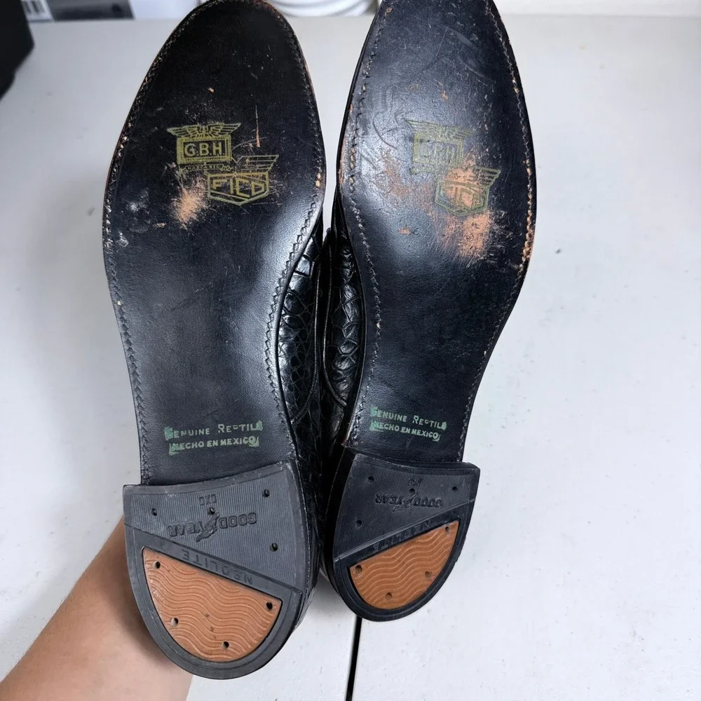 G.B.H. Field Derby Shoes Mens 8.5 Black Genuine Reptile Leather Exotic Oxfords
